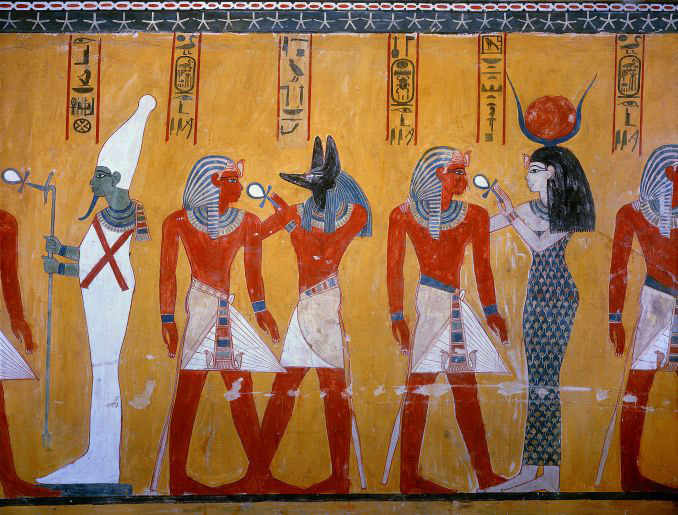 Raffigurazione di divinità (Osiride, Anubi, Iside)