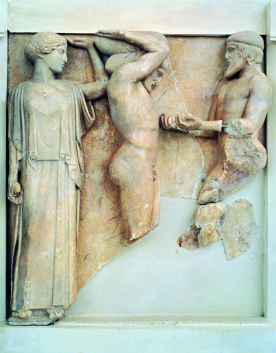 Mètopa con Atena, Eracle ed Atlante