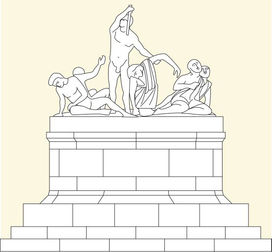 Ricostruzione del Grande Donario di Pergamo, con il gruppo scultoreo dei Galati sconfitti