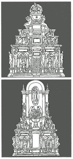 Schema del primo progetto per la tomba di Giulio II (1505); schema del secondo progetto (1513)