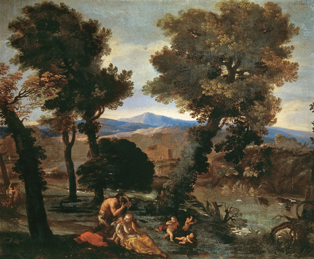 Scena di paesaggio con Venere, Pan e cupidi