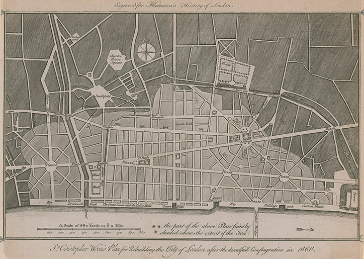 Progetto di Wren per la ricostruzione della City dopo l’incendio del 1666