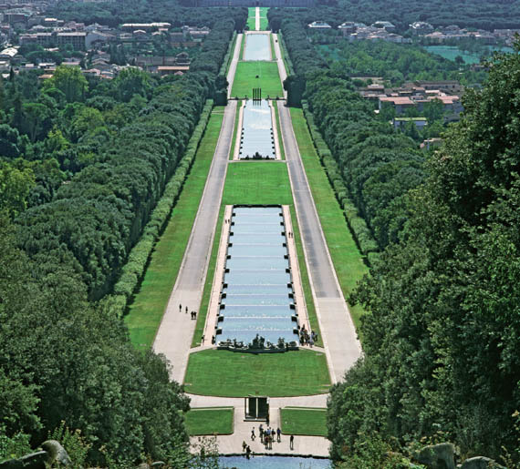 Veduta aerea del parco e delle fontane