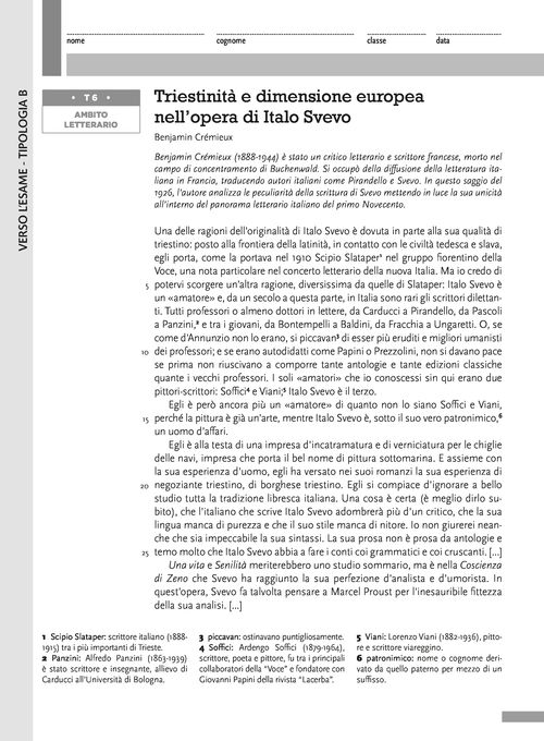 Tipologia B - Triestinità e dimensione europea nell’opera di Italo Svevo (Benjamin Crémieux)