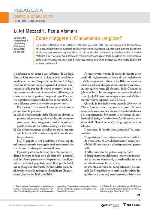 Luigi Mezzadri, Paola Vismara, Come rileggere il Cinquecento religioso?