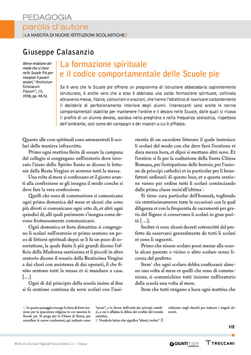 Giuseppe Calasanzio, La formazione spirituale e il codice comportamentale delle Scuole pie