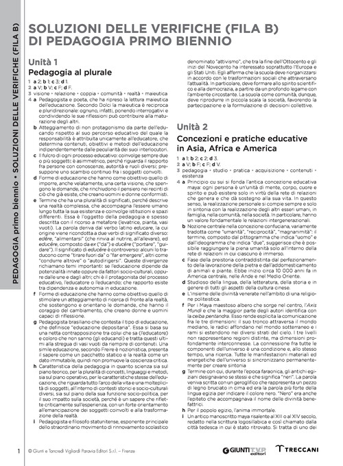 Soluzioni delle verifiche - Pedagogia - fila B - volume 1