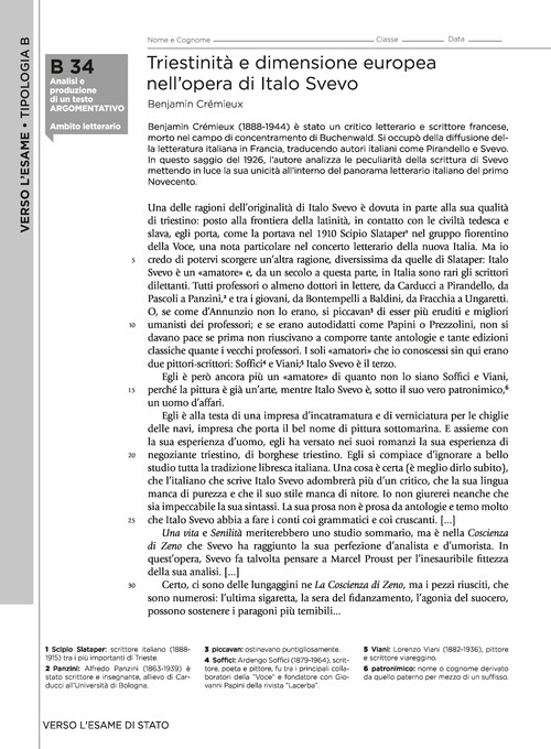 Tipologia B - Triestinità e dimensione europea nell’opera di Italo Svevo (Benjamin Crémieux)