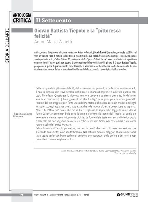 Giovan Battista Tiepolo e la "pittoresca felicità" (A. M. Zanetti)