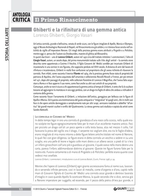 Ghiberti e la rifinitura... (L. Ghiberti, G. Vasari, A. Filarete)