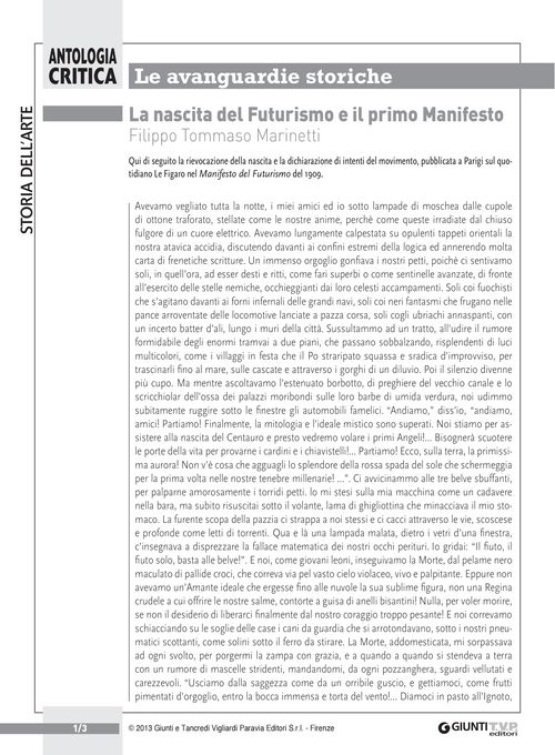 La nascita del Futurismo e il primo Manifesto (F.T. Marinetti)