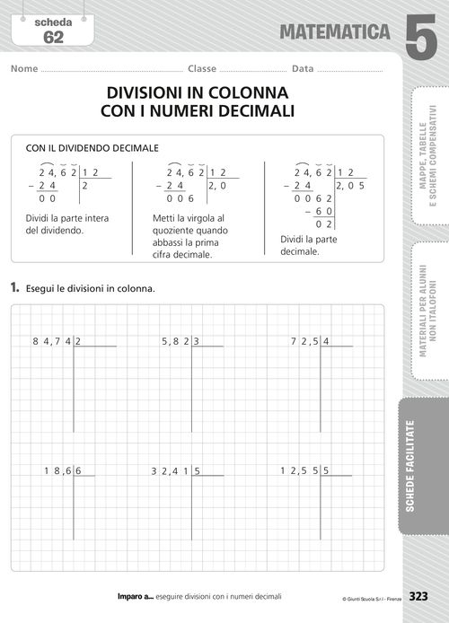 Divisioni in colonna con i numeri decimali