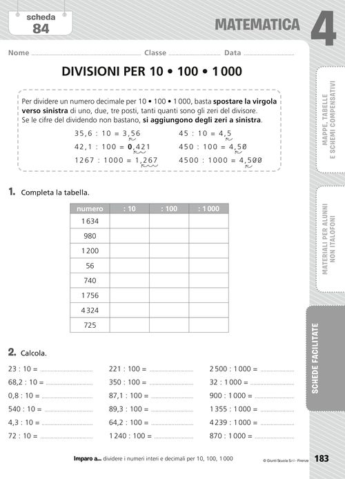 Divisioni per 10, 100, 1000