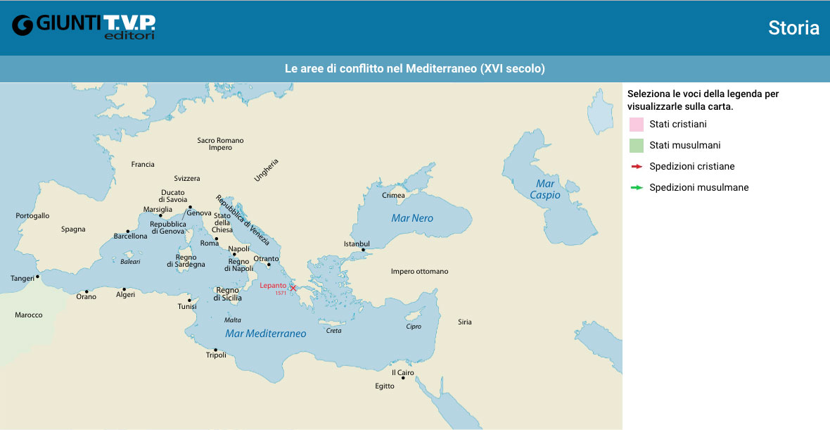 Le aree di conflitto nel Mediterraneo (XVI secolo)