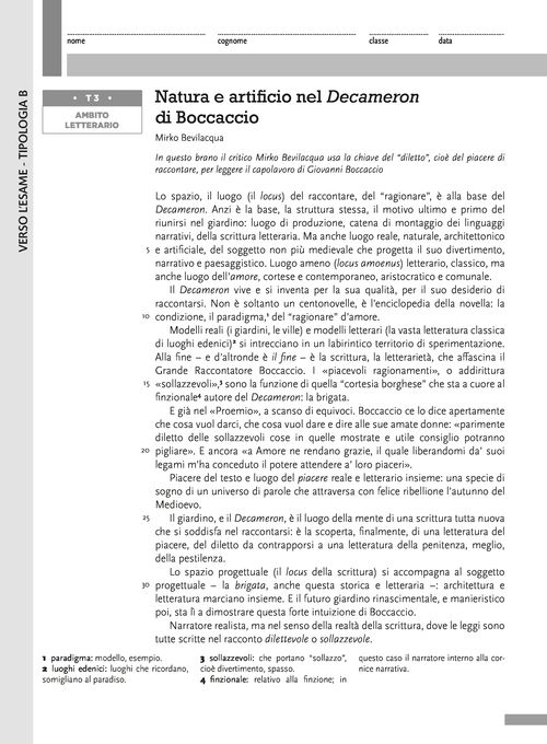 Tipologia B - Natura e artificio nel Decameron di Boccaccio (Mirko Bevilacqua)