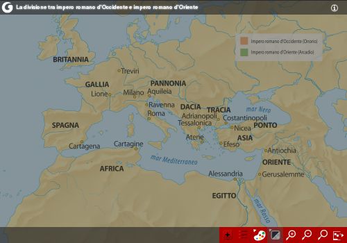 La divisione tra impero romano d'Occidente e impero romano d'Oriente