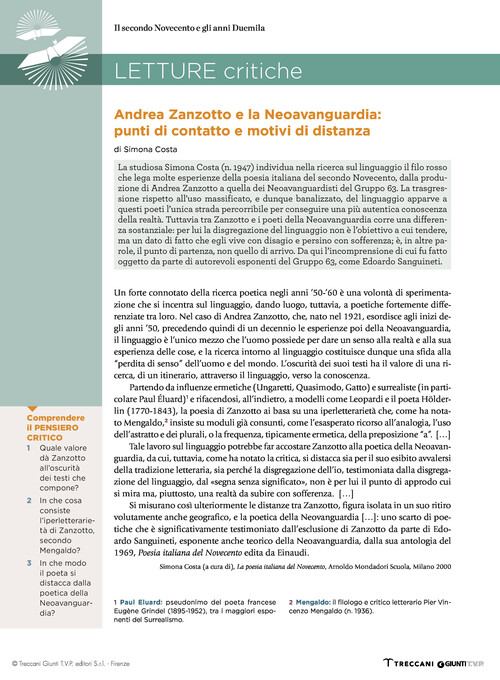 Simona Costa, Andrea Zanzotto e la Neoavanguardia: punti di contatto e motivi di distanza