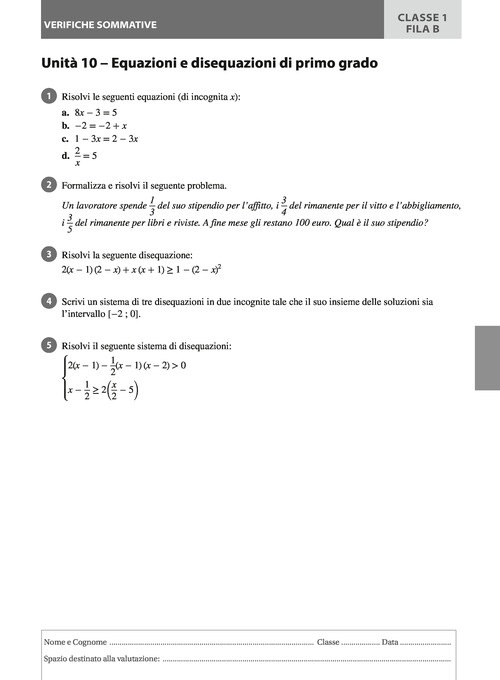 Equazioni e disequazioni di primo grado - Fila B