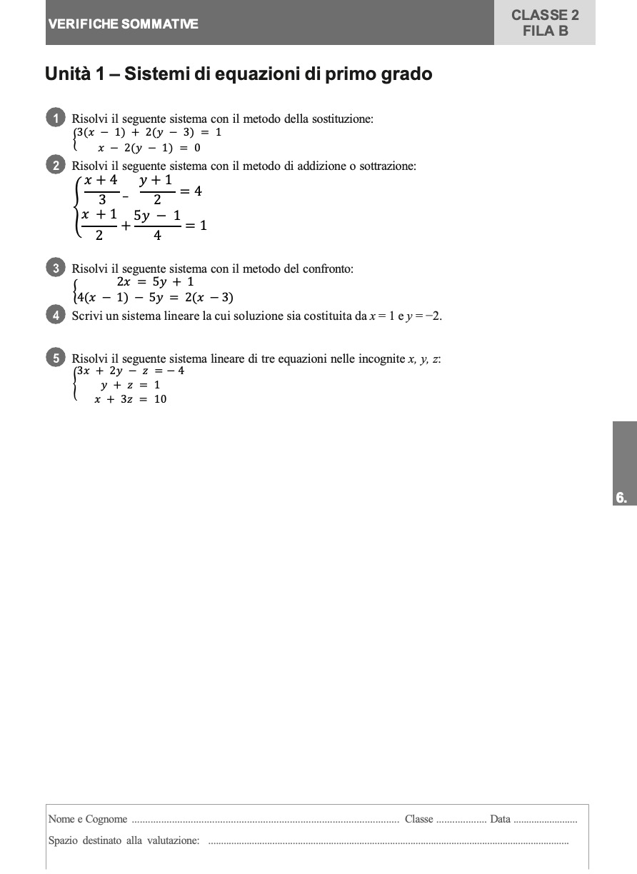 Sistemi di equazioni di primo grado - Fila B