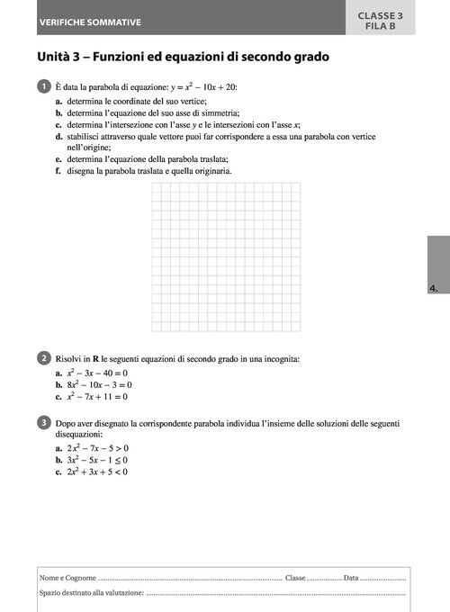 Funzioni ed equazioni di secondo grado - Fila B