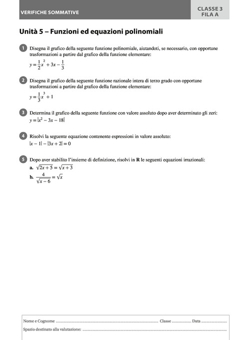 Funzioni ed equazioni polinomiali - Fila A