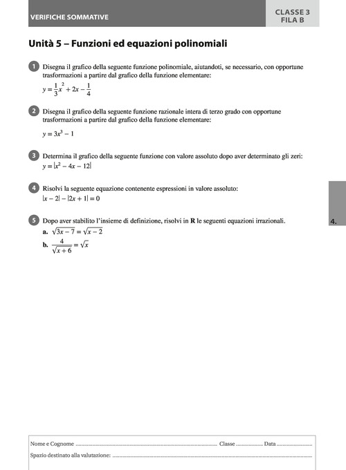 Funzioni ed equazioni polinomiali - Fila B