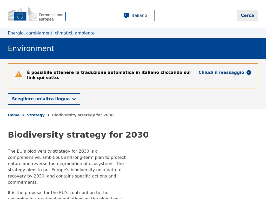 Unione Europea: Strategia sulla biodiversità per il 2030
